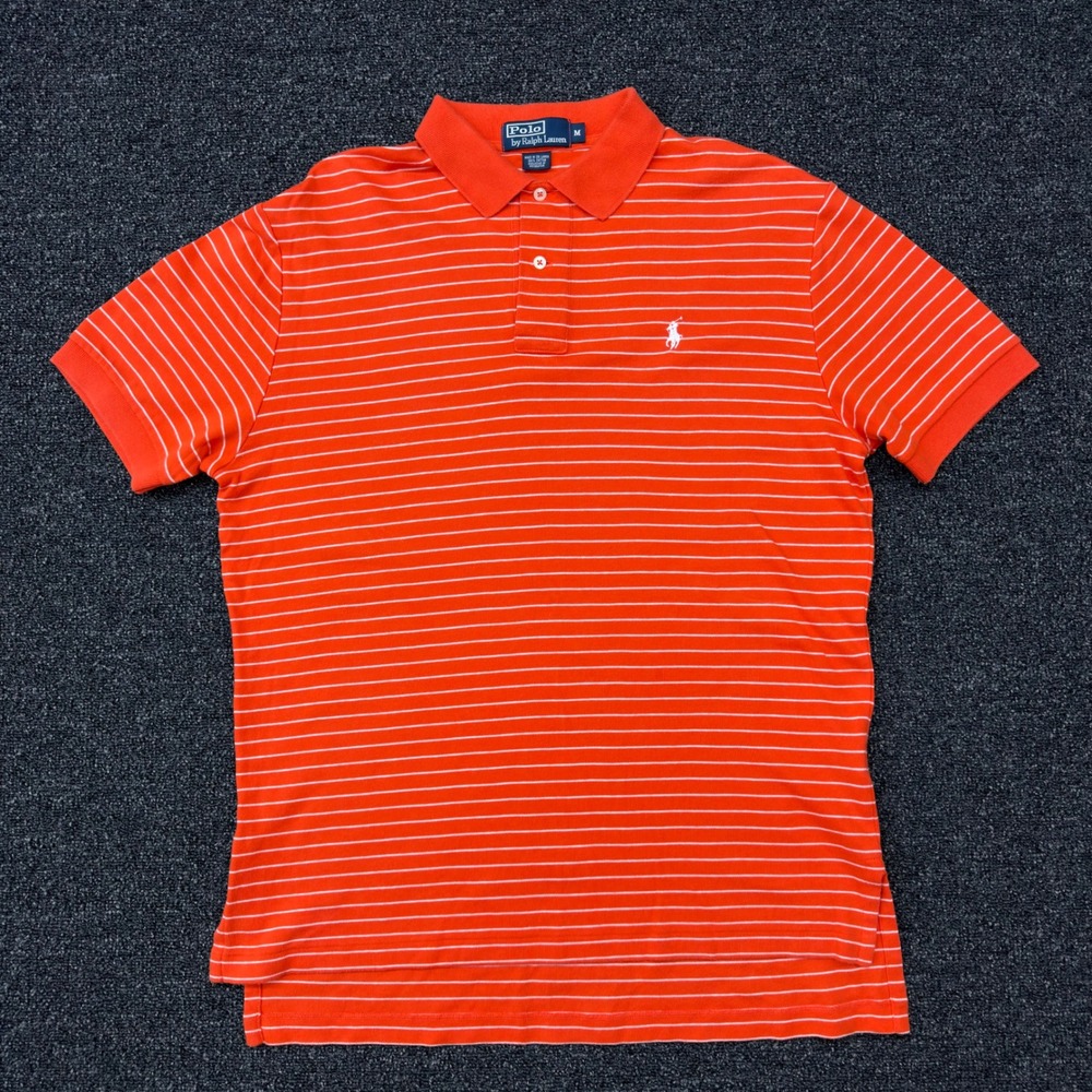 Polo Ralph Lauren Mens Orange White Striped Short Sleeve Polo‎ Shirt Size M
